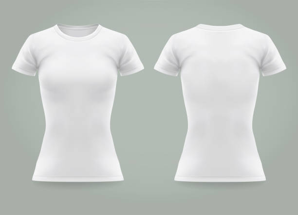 ilustrações, clipart, desenhos animados e ícones de close up da mulher realística ou das mulheres 3d t-shirt - camiseta branca