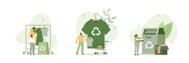 recycling von kleidung - sustainability fashion stock-grafiken, -clipart, -cartoons und -symbole