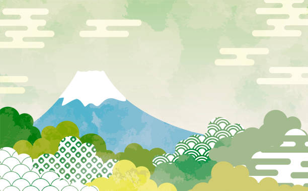 日本の模様ヘイズ・セイガイハ・カノコ・アパーチャー付き雲の背景イラスト - 富士山点のイラスト素材／クリップアート素材／マンガ素材／アイコン素材