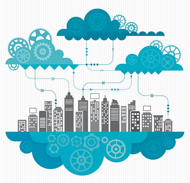 Cloud Computing Concept With Gears Vector illustration depicting cloud computing. construction platform stock illustrations