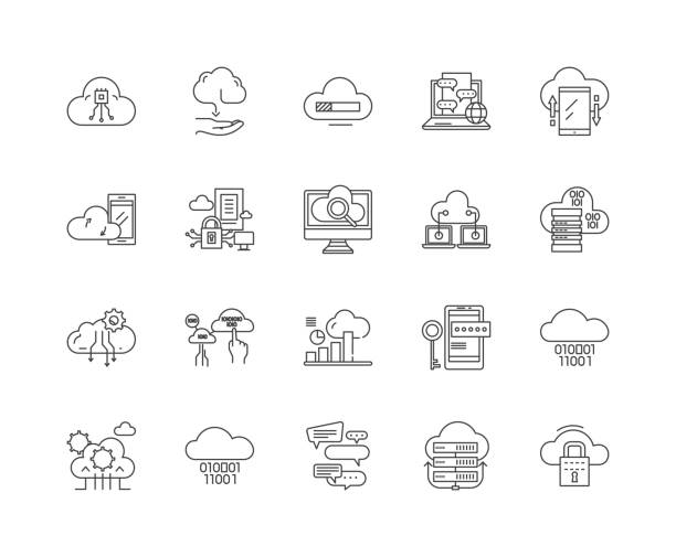 ilustrações de stock, clip art, desenhos animados e ícones de cloud computing line icons, signs, vector set, outline illustration concept - mobile phone