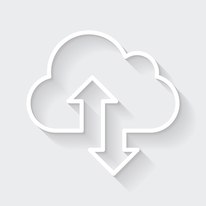 Cloud download and upload. Icon with long shadow on blank background - Flat Design