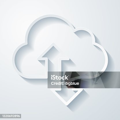 istock Cloud download and upload. Icon with paper cut effect on blank background 1320692896