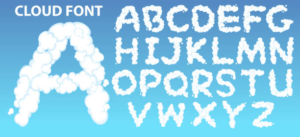 Cloud english alphabet font vector art illustration
