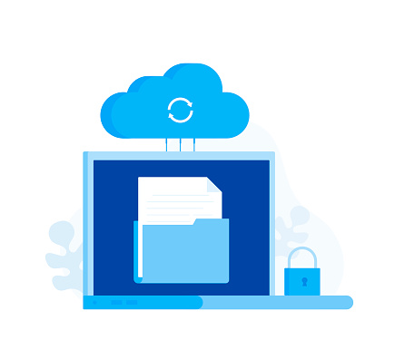 Cloud storage concept with laptop. Modern flat style vector illustration