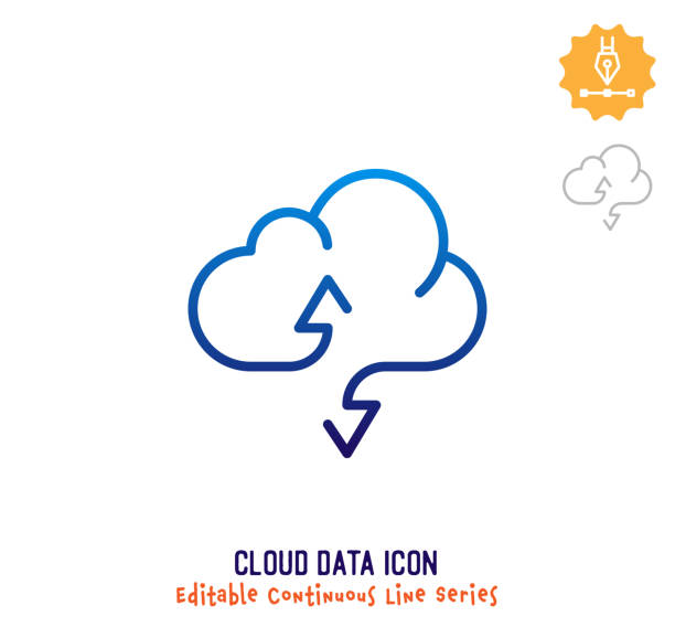 illustrazioni stock, clip art, cartoni animati e icone di tendenza di icona modificabile riga continua di archiviazione cloud - loghi streaming