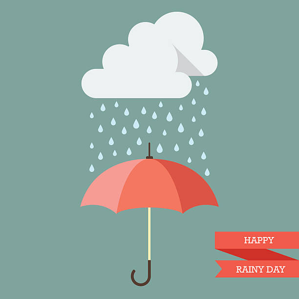 Cloud with Rain drop on umbrella Cloud with Rain drop on umbrella. Flat style vector illustration rain stock illustrations