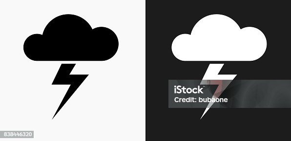 istock Clouds and Thunderstorm Icon on Black and White Vector Backgrounds 838446320