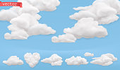 Clouds cartoon. Sky, 3d realistic vector icon set