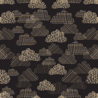 雲空のシームレス パターン黒の背景にテクスチャの雲のベージュの白いシルエット梅雨の曇り空布紙web バナーのために大きい壁紙カード招待状装飾 いたずら書きのベクターアート素材や画像を多数ご用意 Istock