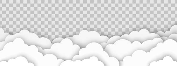 Clouds on transparent background Beautiful fluffy clouds on transparent background. Vector illustration. Paper cut style. sleeping backgrounds stock illustrations