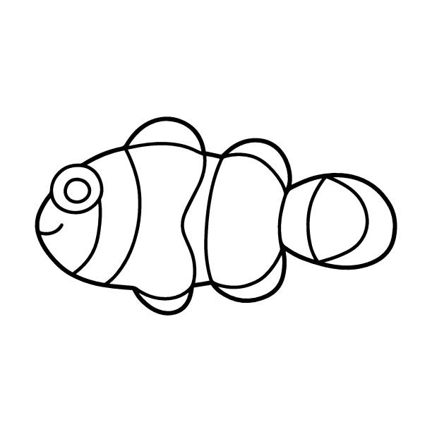 Clownfish doodle coloring page for children stock vector illustration Clownfish doodle coloring page for children stock vector illustration. Anemonefish hand-drawn black linear exotic fish isolated on white. Tropical wild fish or aquarium fish simple contour doodle printable of fish drawing stock illustrations
