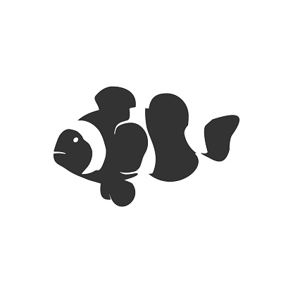 Clownfish logo silhouette design - underwater fish cute adorable sea reef water coral marine clown