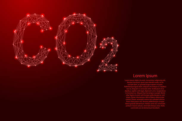 co2 emissions, carbon dioxide pollution, ecology, environmental, from futuristic polygonal red lines and glowing stars for banner, poster, greeting card, vector illustration. - esg 幅插畫檔、美工圖案、卡通及圖標