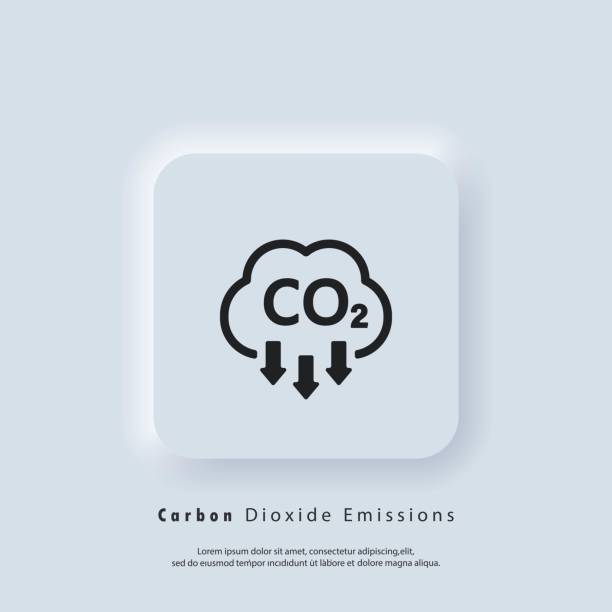 co2 아이콘. 이산화탄소 배출 아이콘 또는 로고. co2 배출량. 벡터 eps 10. neumorphic ui ux 화이트 사용자 인터페이스 웹 버튼. 노이모티즘 - 감소 stock illustrations
