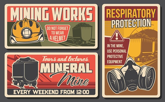 Coal mine industry banners of underground mine pit