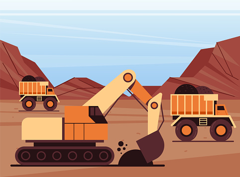 Coal mining coal manufacture industry production concept. Vector flat modern style graphic illustration