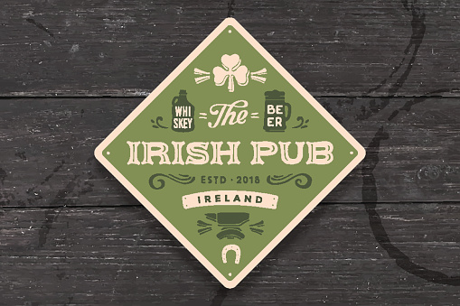 Coaster for Irish Pub. Vintage drawing for bar, pub