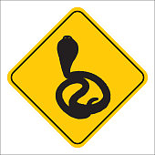 Vector illustration of a black and gold cobra snake road sign.