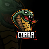 Cobra mascot logo design vector with modern illustration concept style for badge, emblem and t-shirt printing. Angry snake illustration for team, sports, gaming