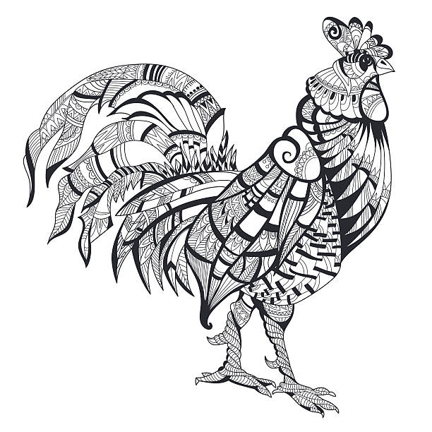 Cock. Bird. Animal. style Rooster zentangl. Cock. Bird. Animal. style Rooster zentangl. Coloring for adults. Anti-stress. The symbol of the year barcelos stock illustrations