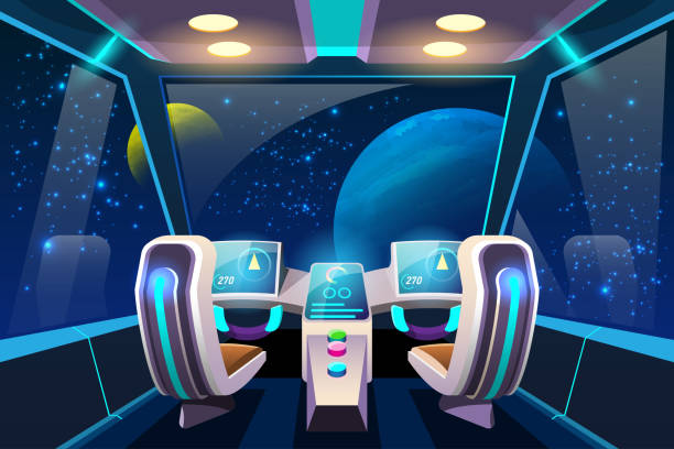 Cockpit for controlling the internal systems of the spacecraft and its propulsion systems. vector art illustration