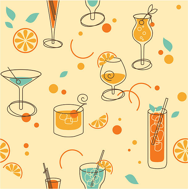 Cocktail Pattern Seamless pattern of cocktails in retro-styled cocktail designs stock illustrations
