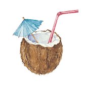 istock Coconut cocktail  isolated on a white background.Vector, watercolor   illustration. 470109042