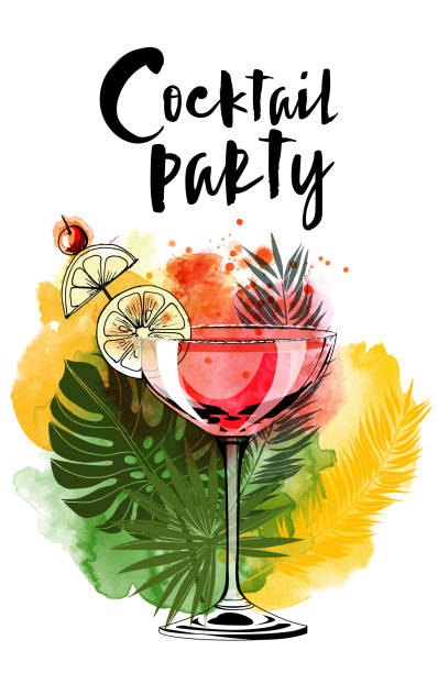 Coctail backround Cocktail party. Watercolor vector background cocktail patterns stock illustrations