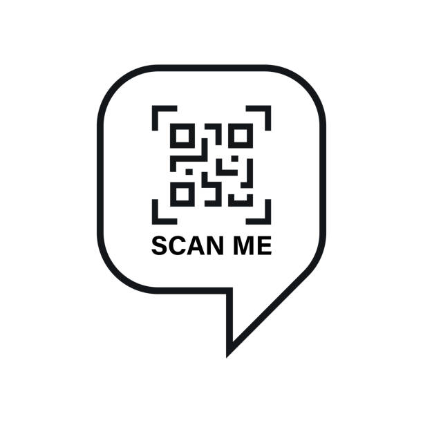 qr code scan label. scan qr code icon. scan me text. speech bubble. vector illustration. - qr code stock illustrations