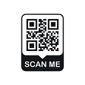 QR Code Scan Label. Scan QR Code icon. Scan Me Text. Vector illustration.