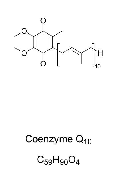Coenzyme Q10, or also ubiquinone-10, chemical formula vector art illustration