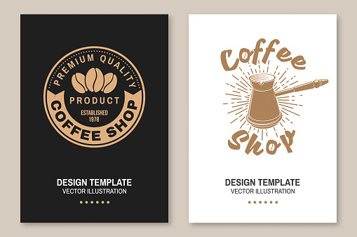 Coffe shop emblem. For emblem, badge template. Vector. Flyer, brochure, banner, poster design with coffee maker silhouette.
