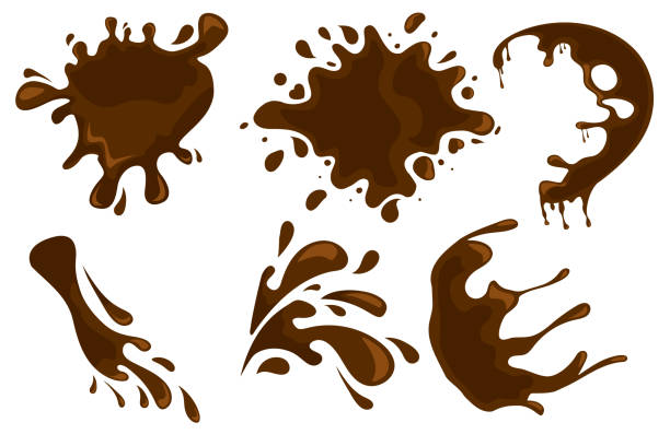 Coffee and chocolate drips and splashes on white background. Vector eps10 illustration Coffee and chocolate drips and splashes on white background mud stock illustrations