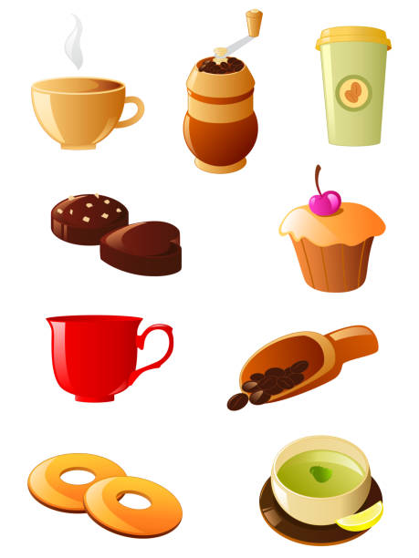 Coffee and tea icon set  coffee cake stock illustrations