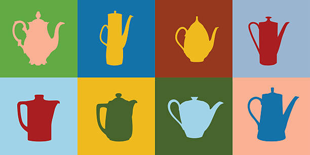 Coffee and Tea Pots vector art illustration