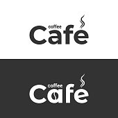 Coffee cafe logo. Coffee cup and bean label on black and white background 8 eps