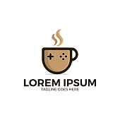 istock Coffee cup and Game pad icon illustration template. Game pad icon vector. isolated on white background 1277153590