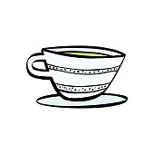 Vector illustration of a cute and cartoon style coffee cup or mug. Cut out design element that can be used in posters and designs for restaurants and coffee shops, as an emoticon or symbol in social media platforms and online messaging, as a design element in meetings, teamworks and coffee breaks, in business related ideas and concepts, relationships and friendship, relax and holidays, breakfast, lunch and dinner, ketogenic and paleo diets, healthy eating and lifestyles, baristas and coffee lovers, in children’s books or as an illustration element in adult books, and a wide range of design projects.