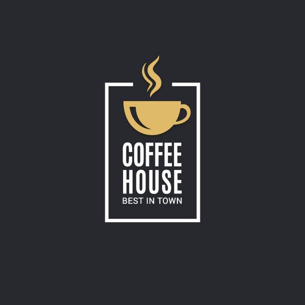 bildbanksillustrationer, clip art samt tecknat material och ikoner med kaffekopp-ikonen. kaffehus etikett på svart bakgrund - kaffekopp