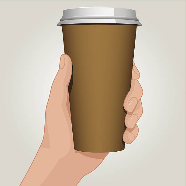 kaffee-tasse in der hand - hand holding coffee stock-grafiken, -clipart, -cartoons und -symbole