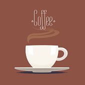 Coffee cup with steam vector illustration, design element, icon, background. Cappuccino, espresso image
