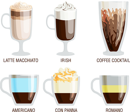 Coffee cups different cafe drinks