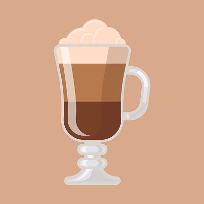 Coffee glass. Cream coffee flat vector illustration.