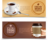 Fresh coffee horizontal realistic banners set  isolated vector illustration
