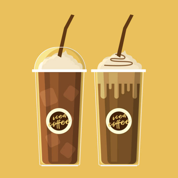 ilustrações, clipart, desenhos animados e ícones de café gelado e chantilly no ícone plana isolada de copa. vector - café gelado