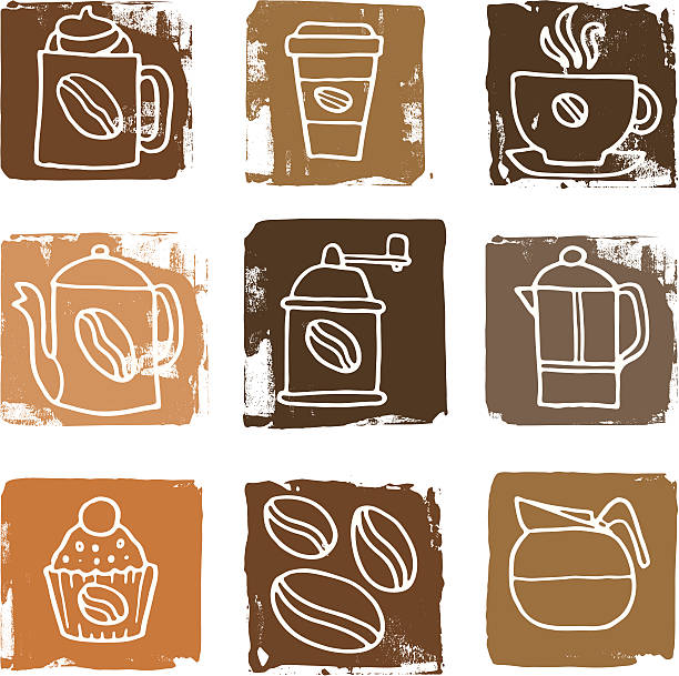 Coffee icon blocks A set of icon blocks relating to coffee. coffee cake stock illustrations