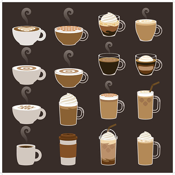 ilustrações de stock, clip art, desenhos animados e ícones de conjuntos de ícones de café - cappuccino