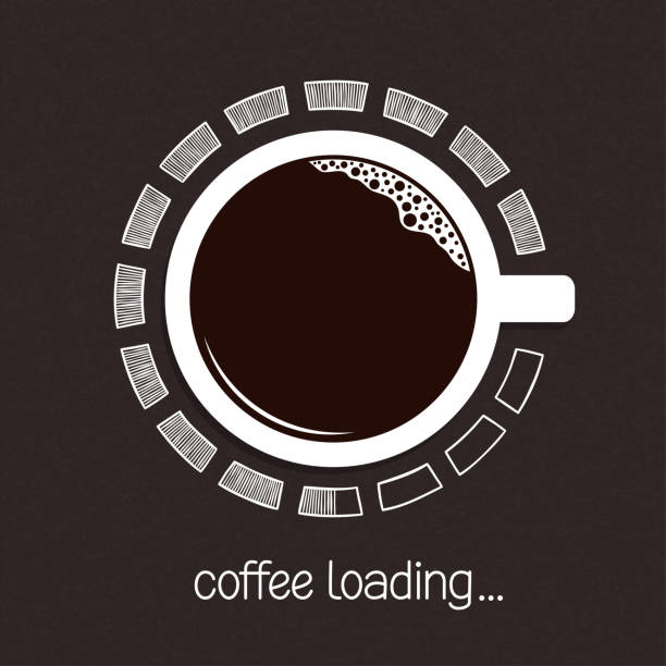 Coffee loading Cup of coffee with hand drawn loading symbol around it over blackboard background caffeine stock illustrations