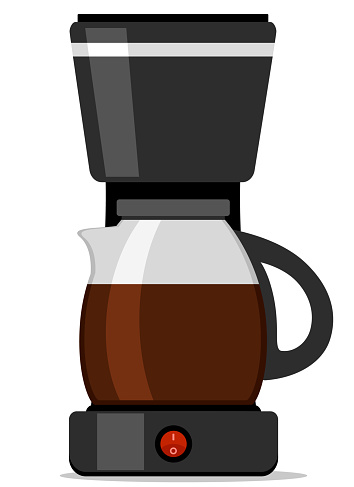 Coffee machine with a jug filled with coffee on a white background